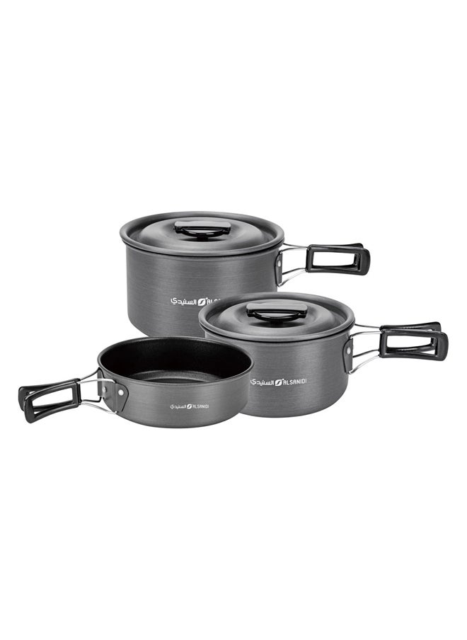 AL SANIDI Aluminum utensils set for camping and hiking, Hiking pot, Gray, Set 3 pcs  - Image 1