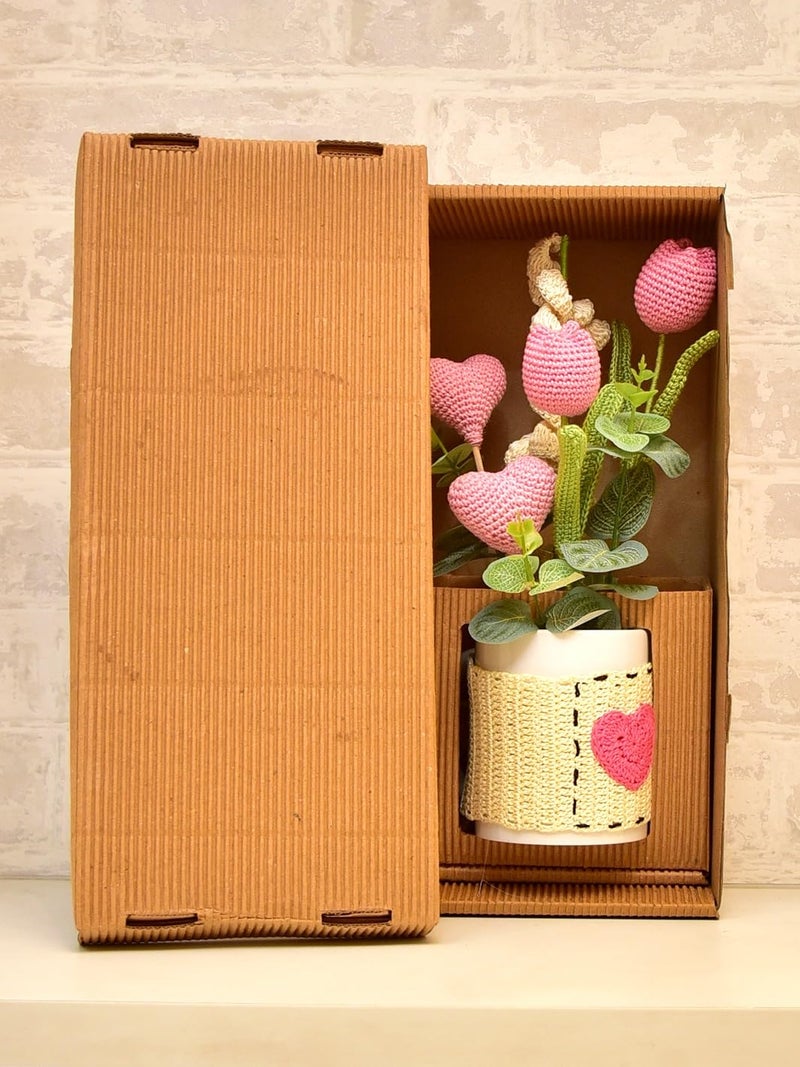 Happy Threads Crocheted Tulips and Heart Bouquet Elegant Floral Touch for Homes Offices Other Spaces Gifting Item for Friends Families on Birthdays Weddings Anniversary - Image 3