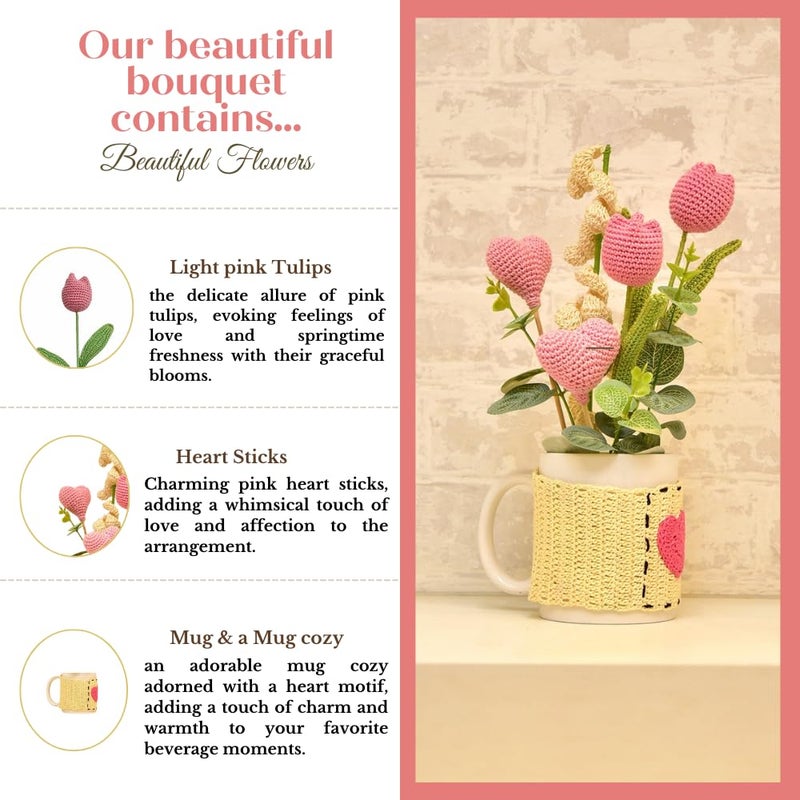 Happy Threads Crocheted Tulips and Heart Bouquet Elegant Floral Touch for Homes Offices Other Spaces Gifting Item for Friends Families on Birthdays Weddings Anniversary - Image 4