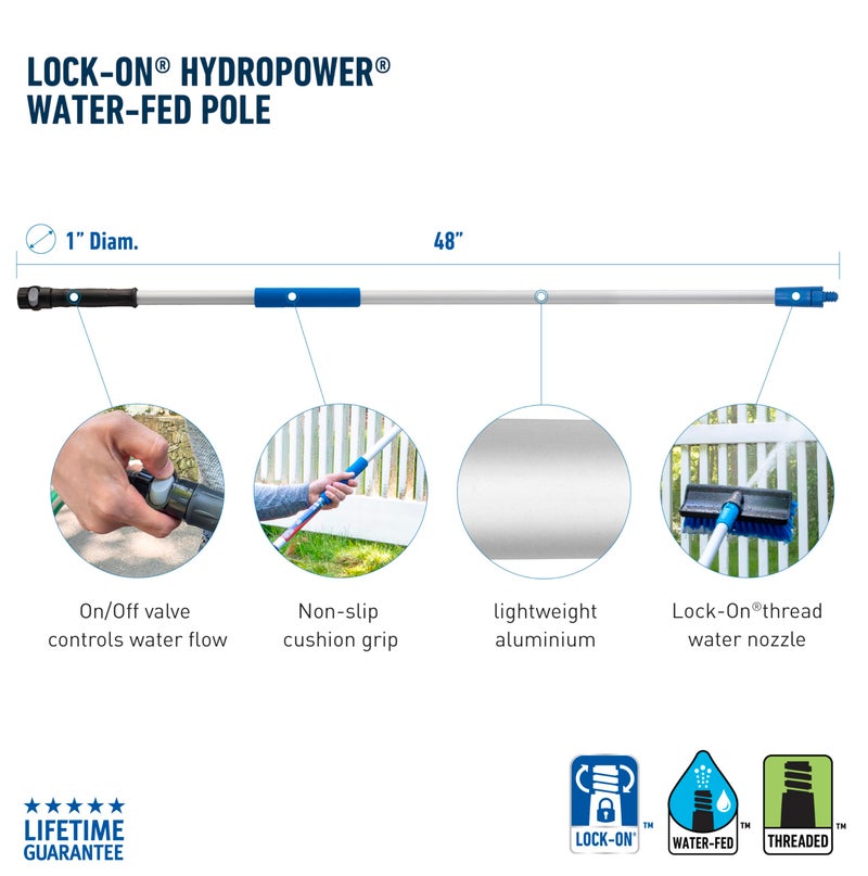 Unger Professional Lock-On 48” Water Flow HydroPower Pole - Compatible with Unger Lock-On Water Flow Brushes, Cleaning Supplies, Extension Pole, Use with Squeegee, Scrubber or Brush - Image 2