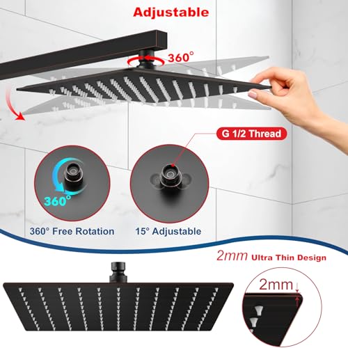 Midanya Rain Shower Head, Stainless Steel Large Rainfall Shower Head High Pressure, Bathroom Waterfall Square Showerhead, Ceiling or Wall Mount, Oil-Rubbed Bronze 10 Inch - Image 5