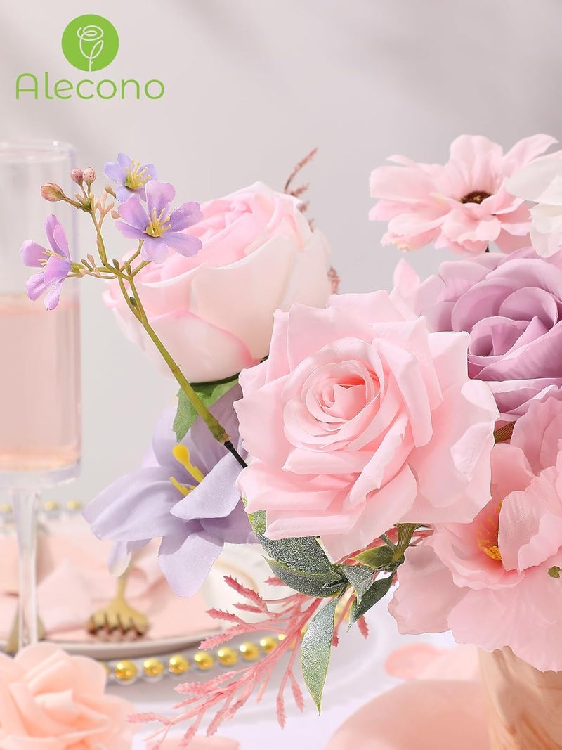 Alecono Artificial Pink and Purple Flowers - Image 2