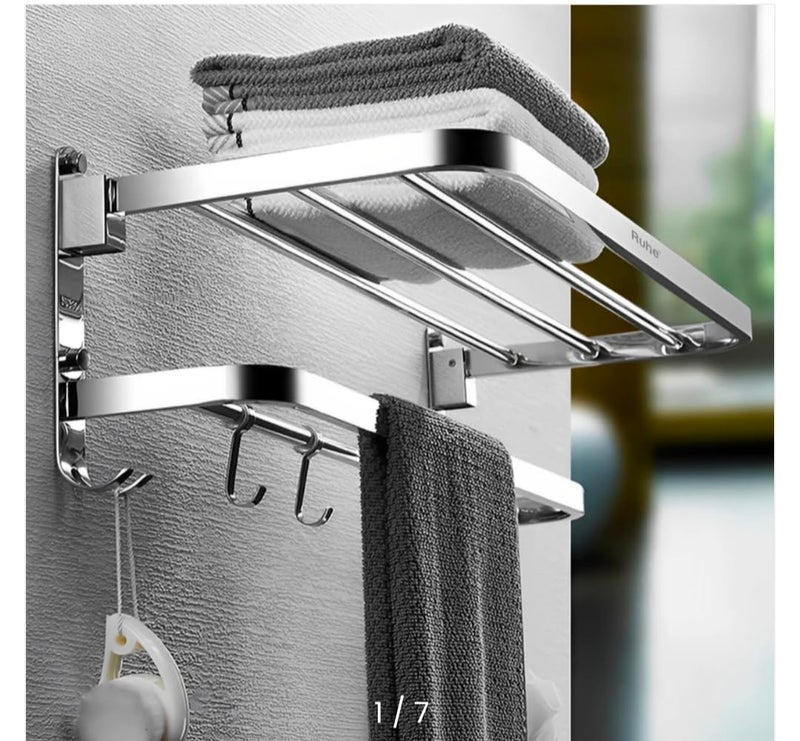 Wall Mounted Towel Rack with Hooks, Chrome Finish, Double Layer ss 304. 24" 