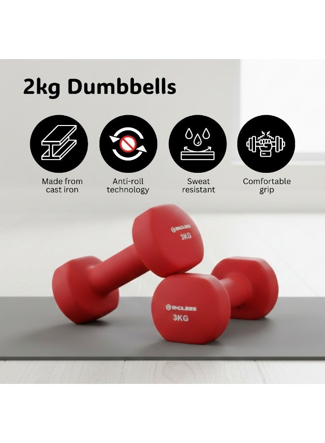 بلا نهاية أوزان دمبل ثابتة إندلس مطلية بالنيوبيرين لتمارين الجيم | زوج 3 كجم (2 × 6.6 رطل) | الخامة: حديد مطلي بطبقة فاينيل | أوزان مناسبة للنساء والرجال - Image 2