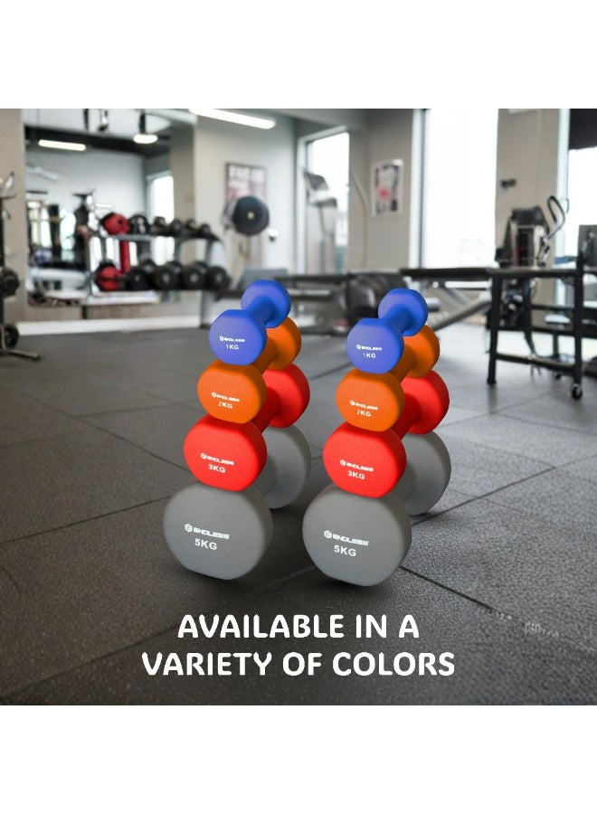 بلا نهاية أوزان دمبل ثابتة إندلس مطلية بالنيوبيرين لتمارين الجيم | زوج 3 كجم (2 × 6.6 رطل) | الخامة: حديد مطلي بطبقة فاينيل | أوزان مناسبة للنساء والرجال - Image 5