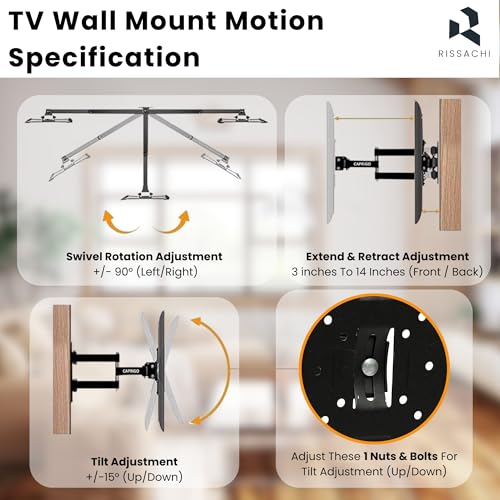RISSACHI Wall Mount TV Stand for 14–42 Inch LED TVs, TV Stand Movable with Swivel & Tilt | Space-Saving & Durable Heavy Duty Wall Mount for Home & Office - Image 3