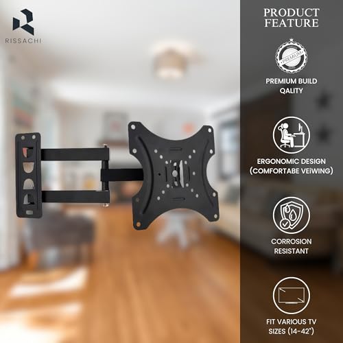 RISSACHI Wall Mount TV Stand for 14–42 Inch LED TVs, TV Stand Movable with Swivel & Tilt | Space-Saving & Durable Heavy Duty Wall Mount for Home & Office - Image 2