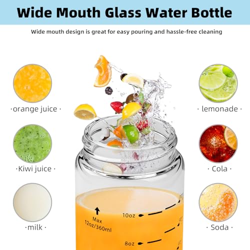 chunmo Glass Juice Bottles 6 Pack 16 oz - Wide Mouth Glass Water Bottles with Lids - Borosilicate,Stainless Steel Lids for Juicing, Smoothies, Infused Water, Beverage Storage, Leakproof, Reusable, BPA Free - Image 3