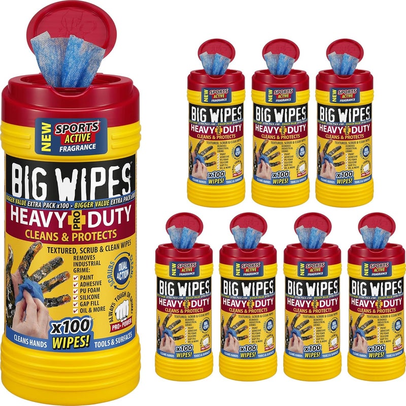 Big Wipes Heavy Duty Pro+ Hand Wipes – Textured Dual-Sided Cleaning Wipes for Paint, Grease, Oil - Industrial Cleaning Products for Tools & Surfaces - Heavy Duty Hand Cleaner - 8 Tubs x800 Globally selected raw material