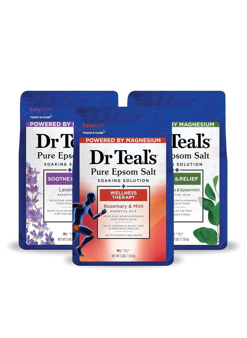 Dr Teal's Dr Teals Pure Epsom Salt Lavender Eucalyptus  Wellness Trio 3 Count  9lbs Total 