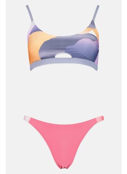 Adidas Women 2 Piece Brand Logo Padded Bikini Top And Bottom, Multicolor  - Image 1