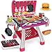 Bstoyder Kids Play Kitchen Toys Kids BBQ Grill Kitchen Playset with Smoke Sound Light Pink Play Food Toys Cooking Set 2Layer Barbecue Outdoor Play Grill Toy Gift for Toddler Girls 35 Pink - Image 3