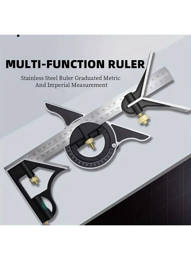 Black Aluminum Alloy T Square Ruler 300mm Multi Functional Measuring Tool - Image 1