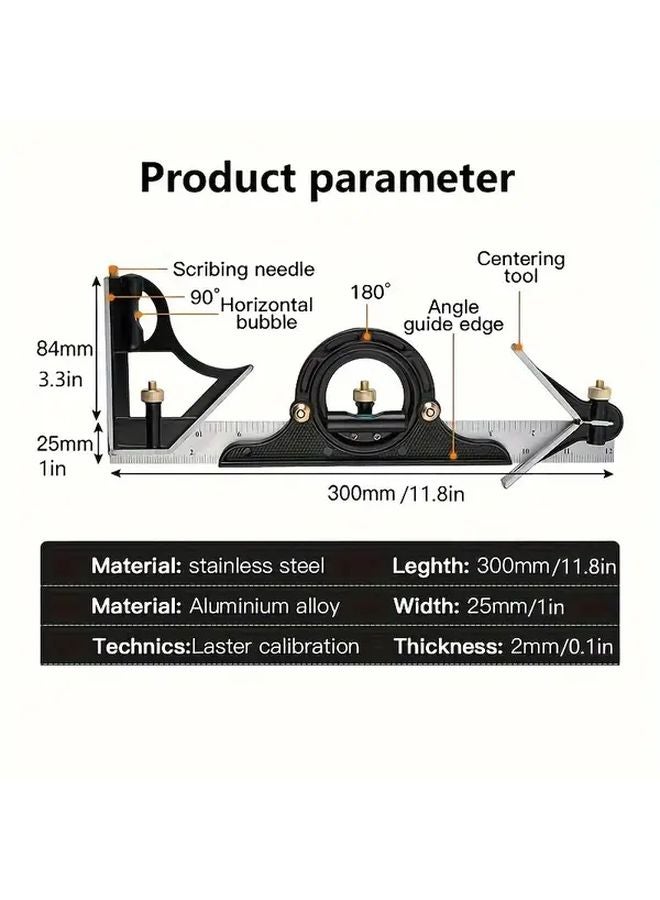 Black Aluminum Alloy T Square Ruler 300mm Multi Functional Measuring Tool - Image 4