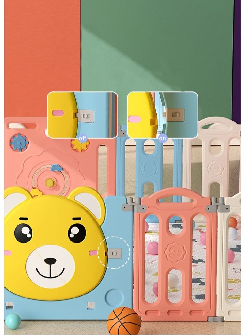 فول جوي ساحات لعب محمولة، حظيرة لعب للأطفال، سياج كرات، أسوار قابلة للطي للزحف مع حلقة كرة سلة ,185*148*62 سم - Image 2