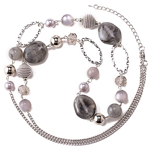 BULINLIN Beaded Long Necklace for Women Silver Sweater Chain Necklace with Crystal Resin Beads, Fashion Jewelry Necklace(Grey) - Image 2