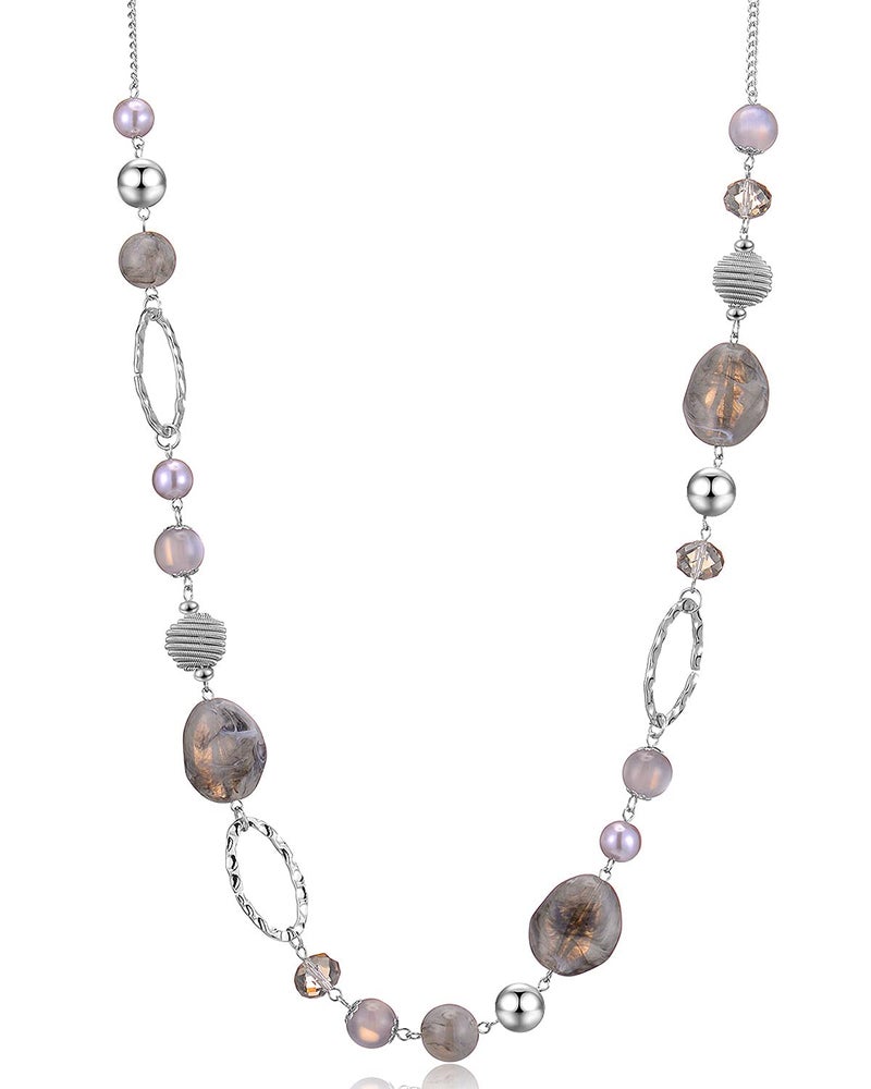 BULINLIN Beaded Long Necklace for Women Silver Sweater Chain Necklace with Crystal Resin Beads, Fashion Jewelry Necklace(Grey) - Image 1