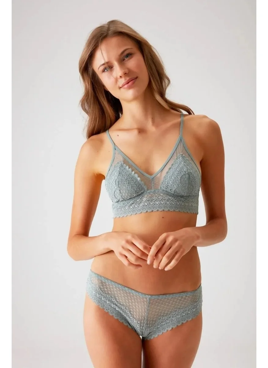 بيير كاردان 4834 Women's Bralette Bra Panties Set-Mint