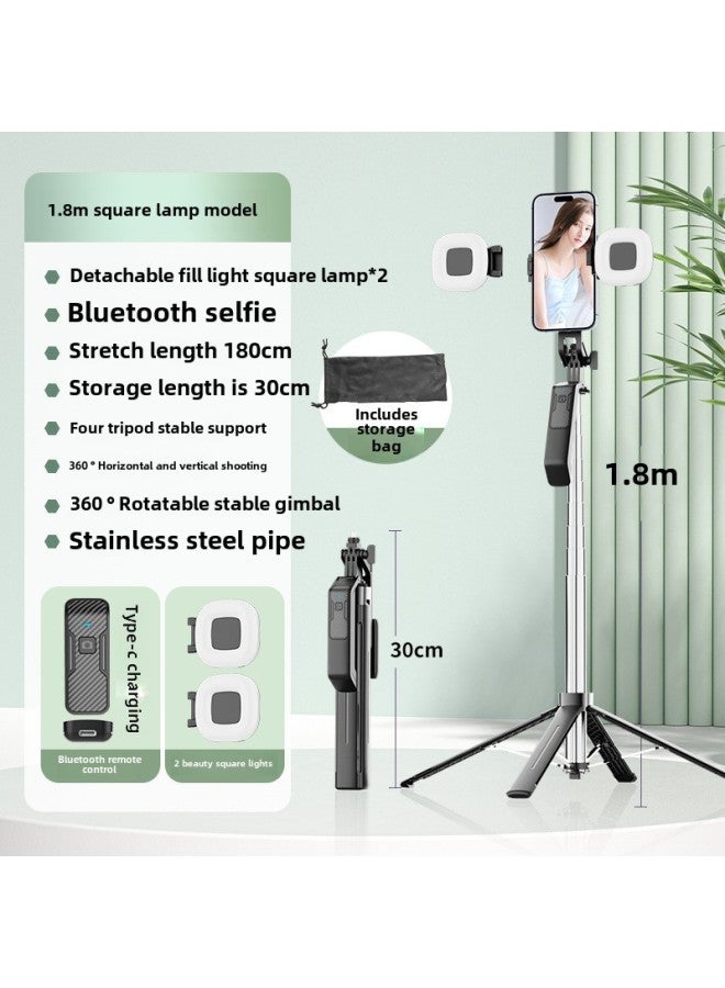 Y Sequence Mobile Phone Selfie Stick Bluetooth Selfie Mobile Phone Live Four-legged Stand Selfie Stick Manufacturers Wholesale-Color:Y18--f2 Double Round Light-black (stainless Steel) - Image 1