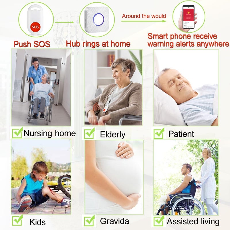 YisTech WiFi Caregiver Pager Wireless Call Button Nurse Alert System for Home/Elderly/Patient/Disabled with Phone App Two Call Button One WiFi Receiver(only Supports 2.4GHz Wi-Fi) - Image 3