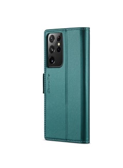 CaseMe Flip Wallet Case For Samsung Galaxy S21 Ultra, [RFID Blocking] PU Leather Wallet Flip Folio Case with Card Holder Kickstand Shockproof Phone Cover (Green)  - Image 2