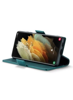 CaseMe Flip Wallet Case For Samsung Galaxy S21 Ultra, [RFID Blocking] PU Leather Wallet Flip Folio Case with Card Holder Kickstand Shockproof Phone Cover (Green)  - Image 4