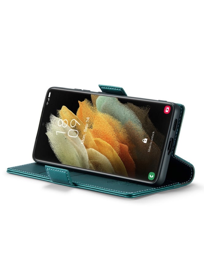 Flip Wallet Case For Samsung Galaxy S21 Ultra, [RFID Blocking] PU Leather Wallet Flip Folio Case with Card Holder Kickstand Shockproof Phone Cover (Green)