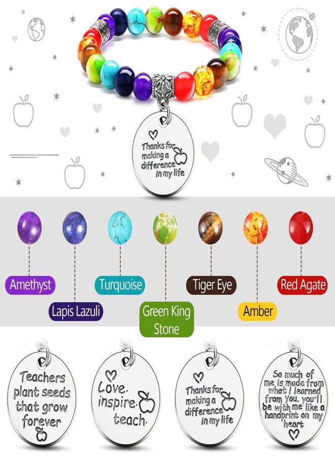 جيديف مجموعة جاديف من 4 أساور تقدير للمعلمين في عيد الميلاد، أساور خرز علاجية، أساور كريستالات الشاكرات السبعة، هدايا شكر للمعلمين في نهاية العام الدراسي - Image 3