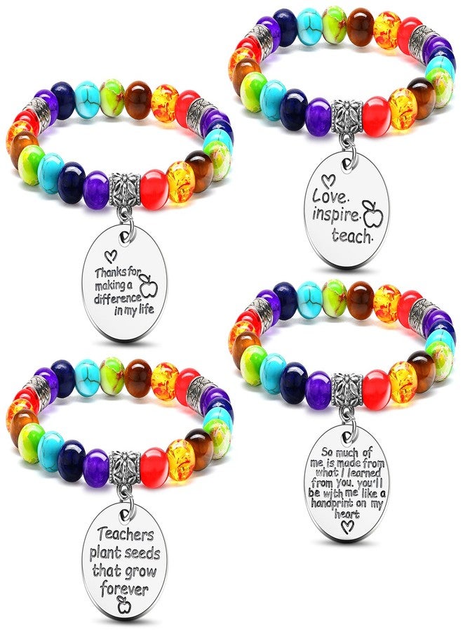 جيديف مجموعة جاديف من 4 أساور تقدير للمعلمين في عيد الميلاد، أساور خرز علاجية، أساور كريستالات الشاكرات السبعة، هدايا شكر للمعلمين في نهاية العام الدراسي - Image 1
