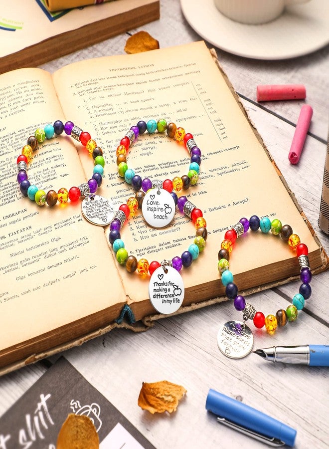 جيديف مجموعة جاديف من 4 أساور تقدير للمعلمين في عيد الميلاد، أساور خرز علاجية، أساور كريستالات الشاكرات السبعة، هدايا شكر للمعلمين في نهاية العام الدراسي - Image 4