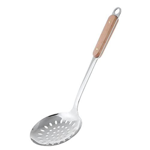 ARQIVO Kitchen Slotted Spoon, Stainless Steel Skimmer Spoon with Large Bowl, Built-in Hang Hole & Comfortable Grip Wooden Handle, Durable Food Grade Strainer Spoon for Draining & Frying, 14.5 inch - Image 1