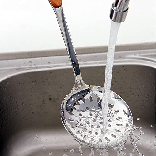 ARQIVO Kitchen Slotted Spoon, Stainless Steel Skimmer Spoon with Large Bowl, Built-in Hang Hole & Comfortable Grip Wooden Handle, Durable Food Grade Strainer Spoon for Draining & Frying, 14.5 inch - Image 5