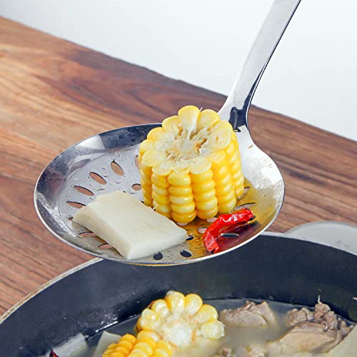 ARQIVO Kitchen Slotted Spoon, Stainless Steel Skimmer Spoon with Large Bowl, Built-in Hang Hole & Comfortable Grip Wooden Handle, Durable Food Grade Strainer Spoon for Draining & Frying, 14.5 inch - Image 2