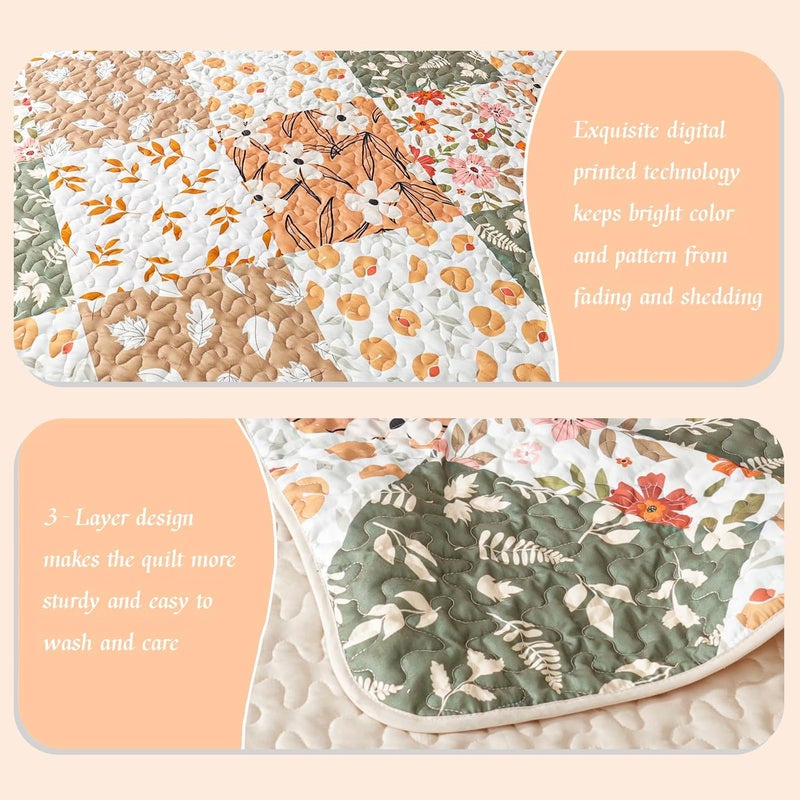 Wear resistant Reversible Patchwork Quilts Twin Size, Lightweight Boho Printed Bedspreads Coverlets Quilt Bedding Set with 1 Pillow Sham for All Seasons, Orange Practical experience crafted - Image 3