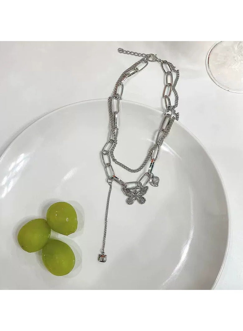 Goolsky Layered Heart & Butterfly Chain Necklace – Edgy Minimalist Statement Choker for Women, Street Style Jewelry, Titanium Steel, Non-Fading - Image 3