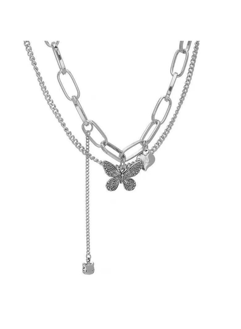 Goolsky Layered Heart & Butterfly Chain Necklace – Edgy Minimalist Statement Choker for Women, Street Style Jewelry, Titanium Steel, Non-Fading - Image 5