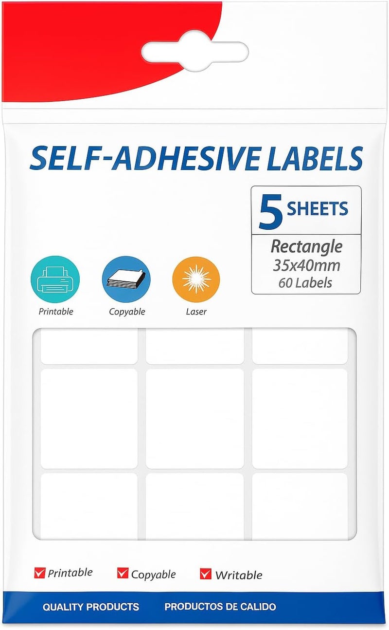 Fitto Adhesive Labels 5 Sheets Rectangle 11.5x17cm, 60 Labels 35x40mm for Organizing and Labeling - Image 1