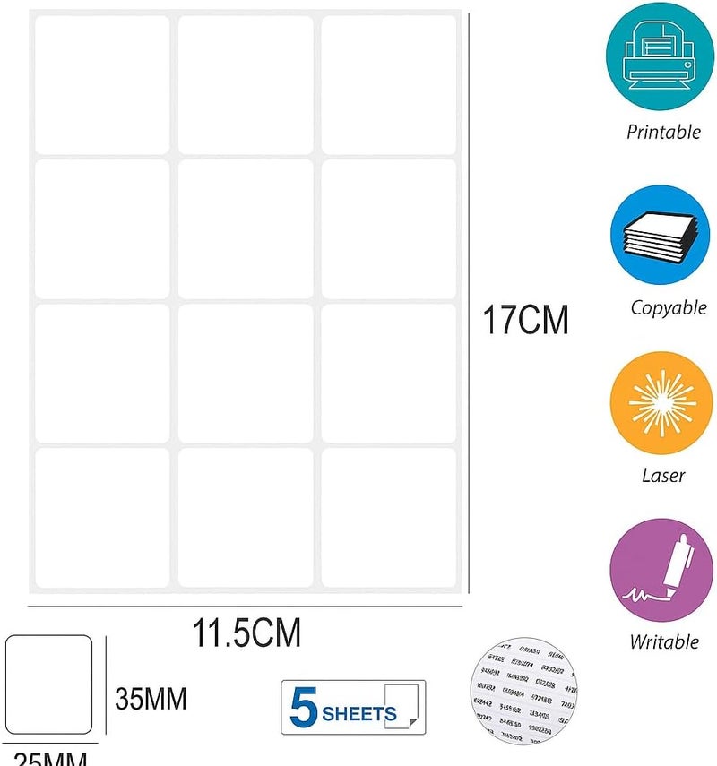 Fitto Adhesive Labels 5 Sheets Rectangle 11.5x17cm, 60 Labels 35x40mm for Organizing and Labeling - Image 2