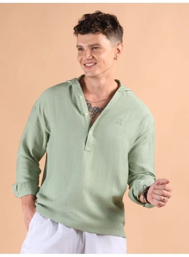 Beyoung Sage Green Hooded Shirt