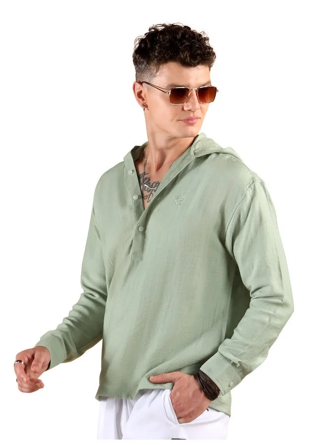 Beyoung Sage Green Hooded Shirt
