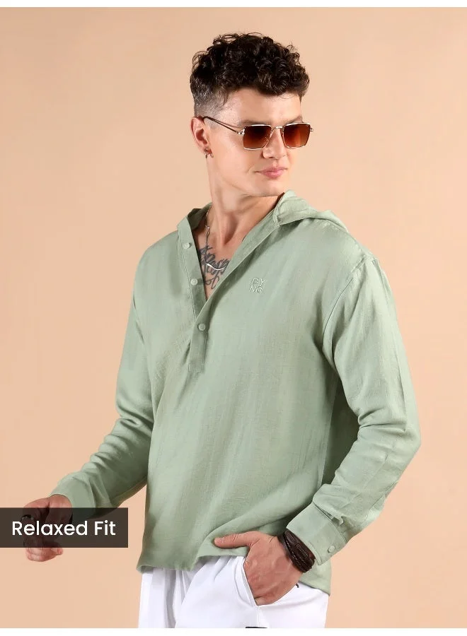 Beyoung Sage Green Hooded Shirt