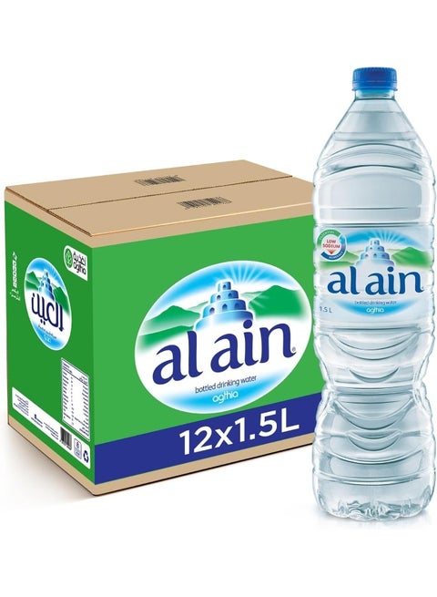 Al Ain Bottled Water 12 x 1.5L - Balanced Minerals, Refreshing Hydration, Smooth Taste