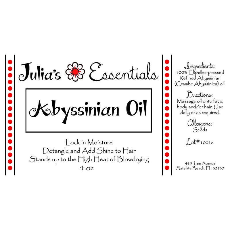 Julia's Essentials 100% Pure Abyssinian Oil. Revivify Dry Damaged Hair - Hydrate, Nourish, Strengthen & Moisturize. Heat Protectant & Shine Oil Naturally Canada Grown (Crambe Abyssinica)(2oz) - Image 1