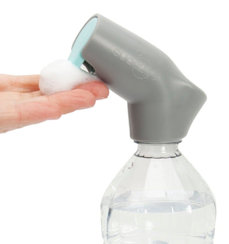 Suds2go Water Bottle Wash Refillable Caps 2-Pack, Portable Hand Washing Station with Foam Pump and Universal Foam Dispenser, As Seen on Shark Tank, Ideal for Outdoor and On-The-Go Use - Grey - Image 1
