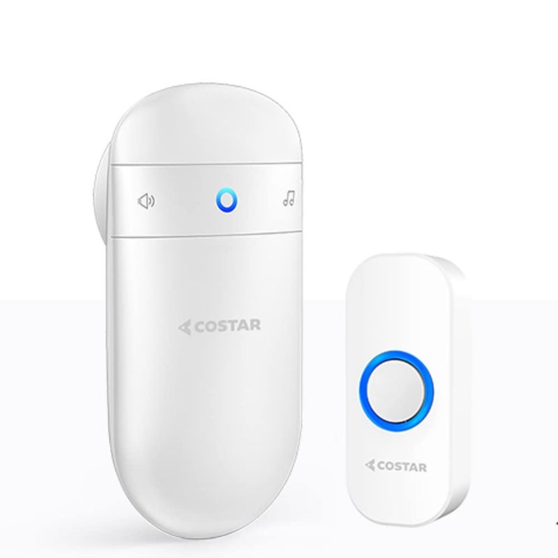 Costar Wireless Door Bell Kits Chime For Home Office With LED Light 300 Meter 1000 Feet Operating Range 32 Ringtones 5 Levels Volume1 Receiver1 Push Button Ip44 WaterproofPebble T300M508 - Image 1