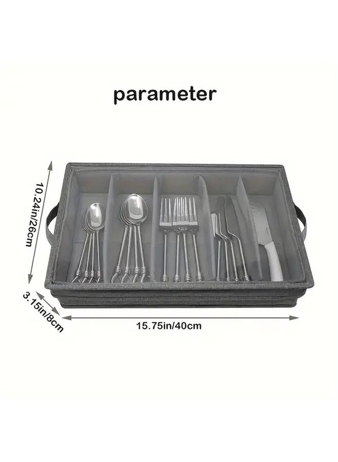 Gray 5 Compartment Fabric Flatware Organizer With Clear Lid Portable Kitchen Storage Box - Image 3