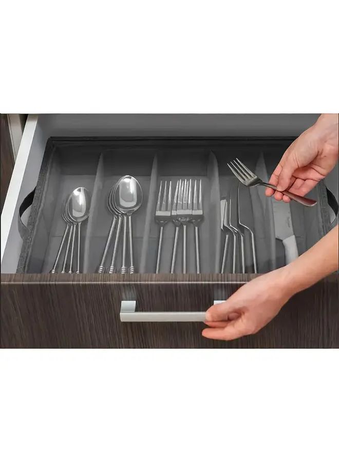 Gray 5 Compartment Fabric Flatware Organizer With Clear Lid Portable Kitchen Storage Box - Image 4