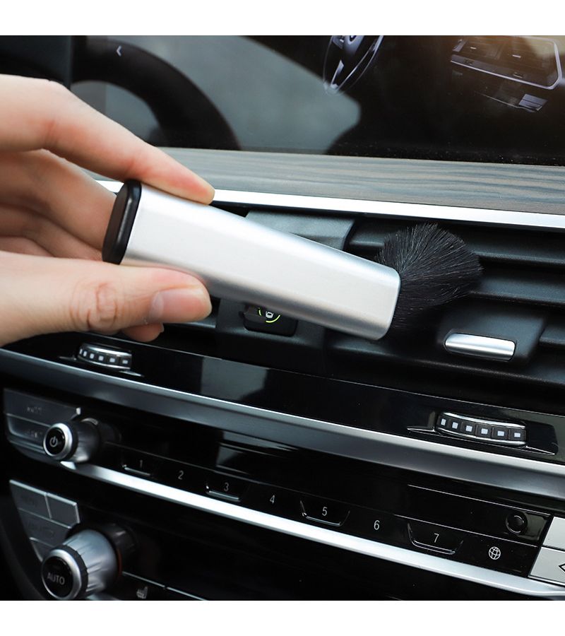 Silvery Car Retractable Cleaning Brush for Air Conditioner Computer Keyboard Plastic Handle - Image 1