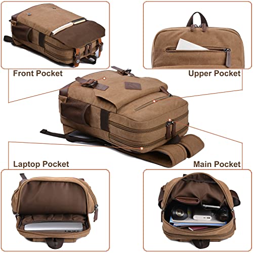 CROCOD Canvas Vintage Laptop Backpack for Women Men, College Bookbag Fits 15.6 Inch Laptop (Coffee) - Image 3