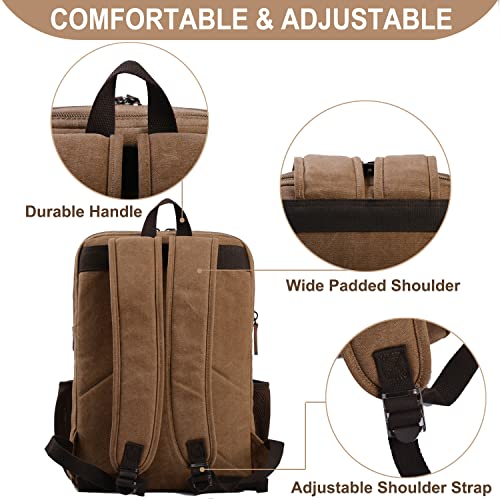 CROCOD Canvas Vintage Laptop Backpack for Women Men, College Bookbag Fits 15.6 Inch Laptop (Coffee) - Image 5